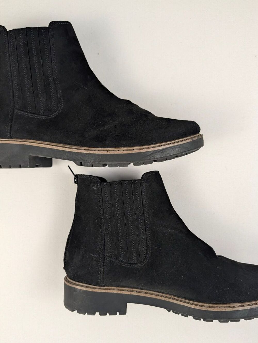Esprit Black Faux Suede Chelsea Ankle Boots Side Elastic Back Zip Lug Sole 10